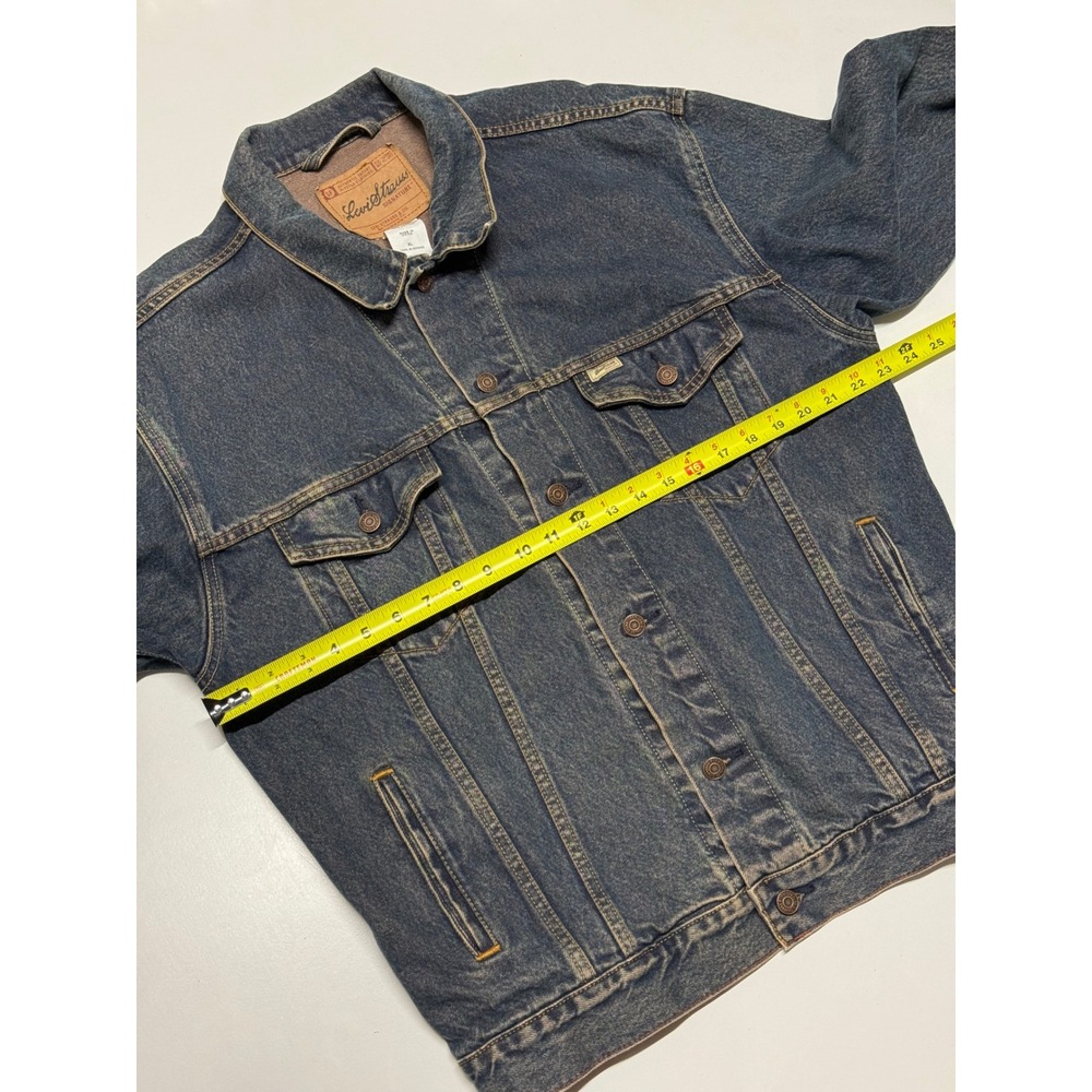 Levi Strauss Signature Mens XL Denim Trucker Jacket Dark Wash Blue Cotton Coat - Picture 2 of 4